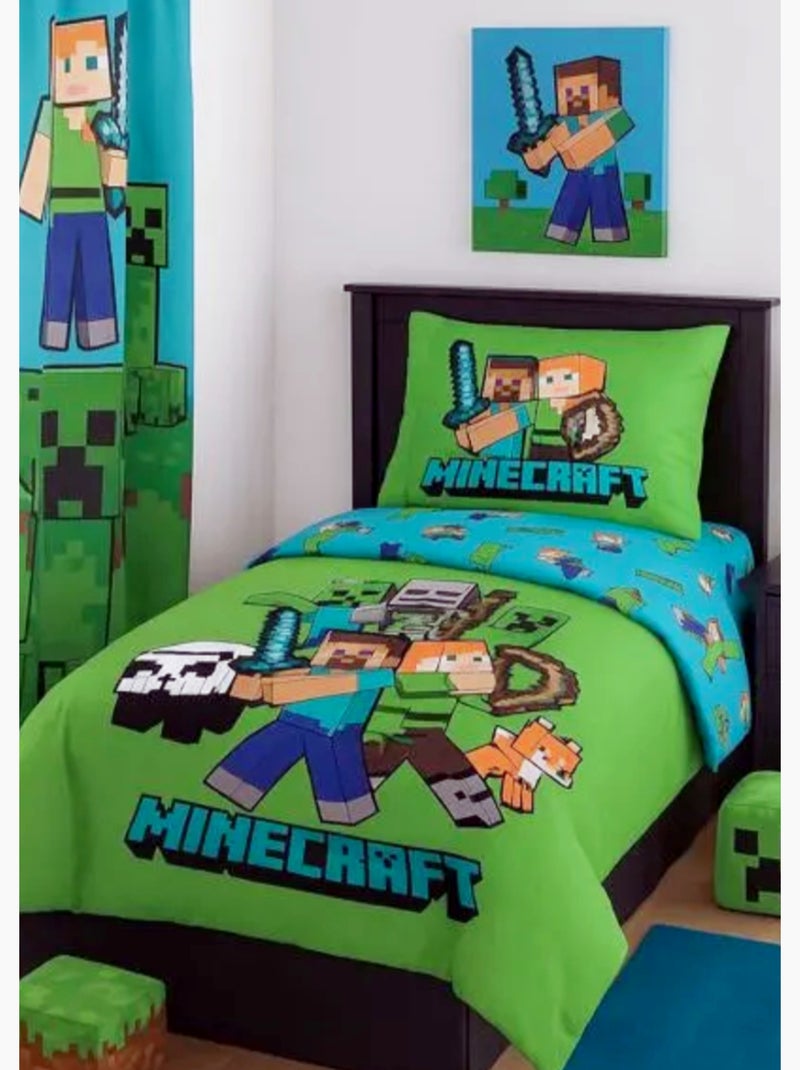 Parure de Lit Minecraft World Enfant, 100% Coton Oeko-Tex, Lit 1 place, BLOCK Vert - Kiabi