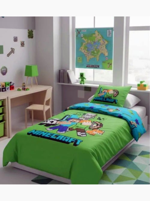 Parure de Lit Minecraft World Enfant, 100% Coton Oeko-Tex, Lit 1 place, BLOCK - Kiabi