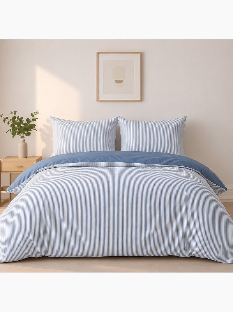 Parure de lit mini seersucker motif rayure, Milleray Bleu denim - Kiabi