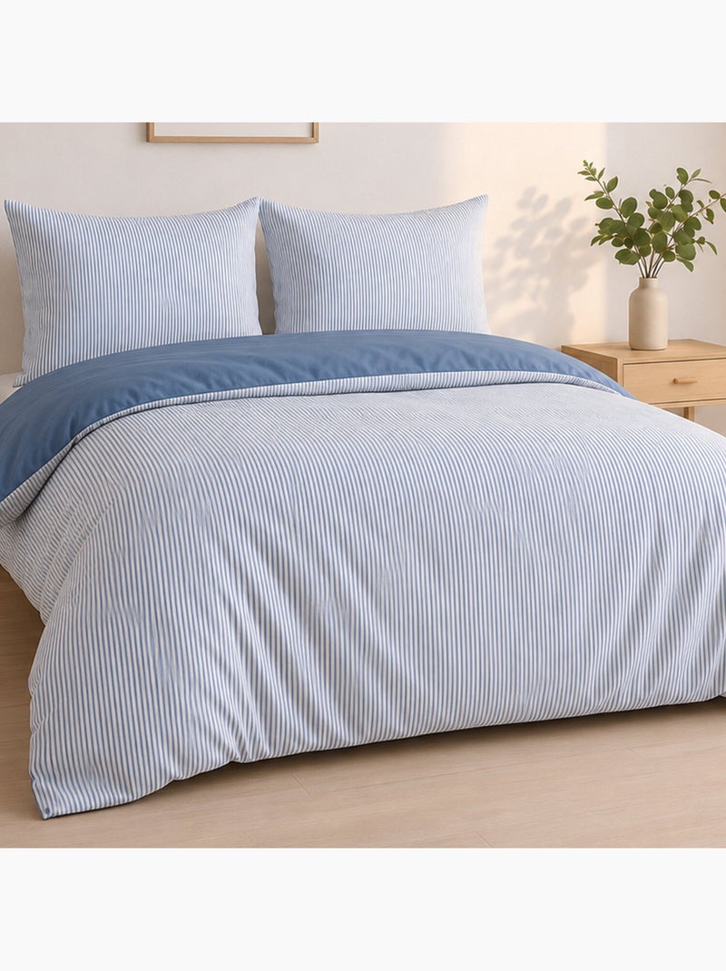 Parure de lit mini seersucker motif rayure, Milleray Bleu denim - Kiabi