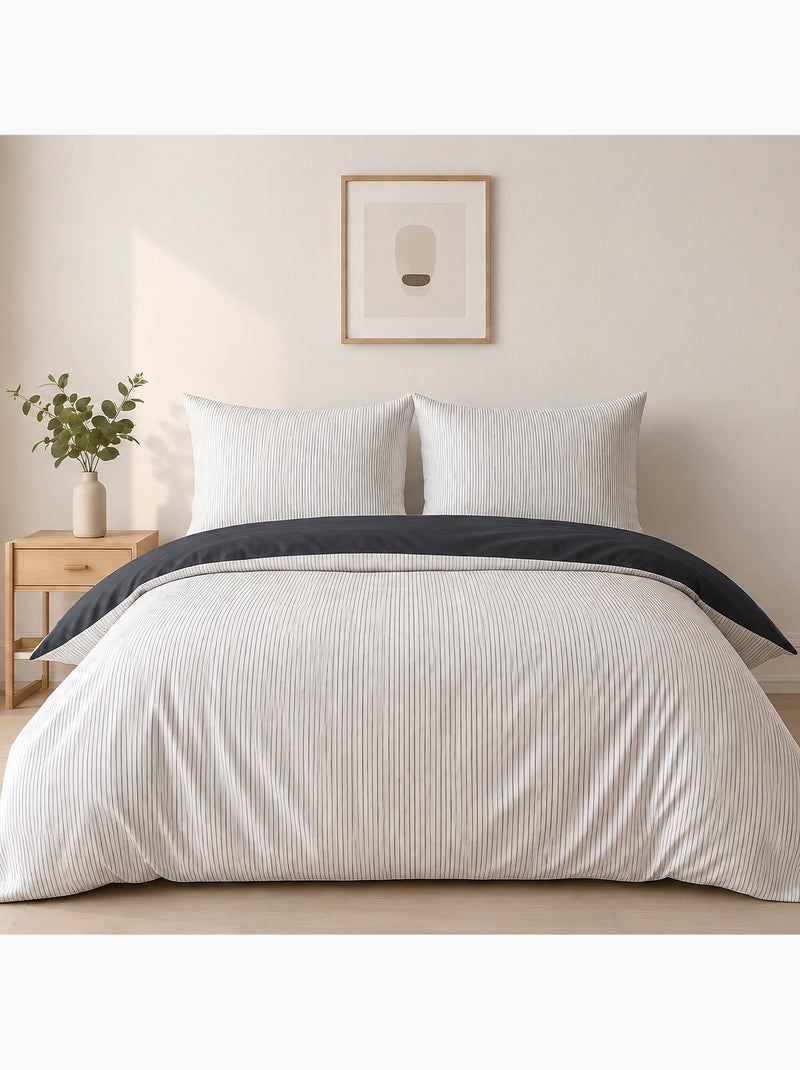 Parure de lit mini seersucker motif rayure, Milleray Carbone - Kiabi