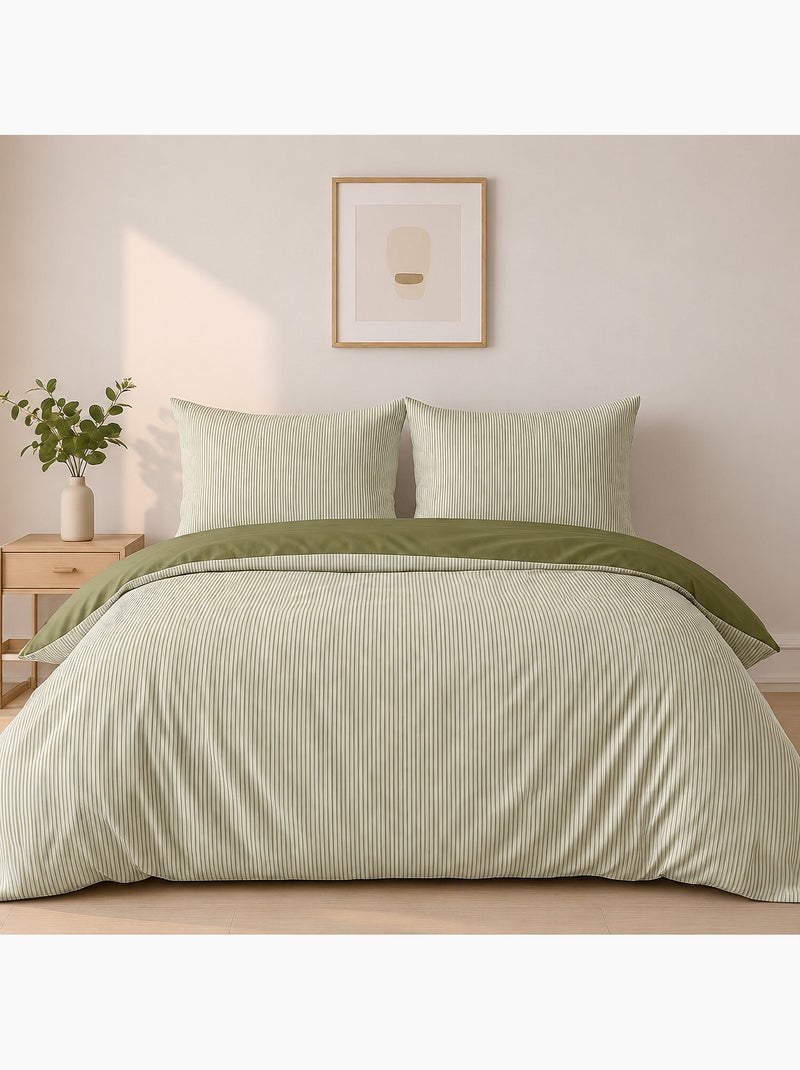 Parure de lit mini seersucker motif rayure, Milleray Vert olive - Kiabi