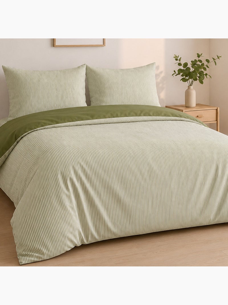 Parure de lit mini seersucker motif rayure, Milleray Vert olive - Kiabi