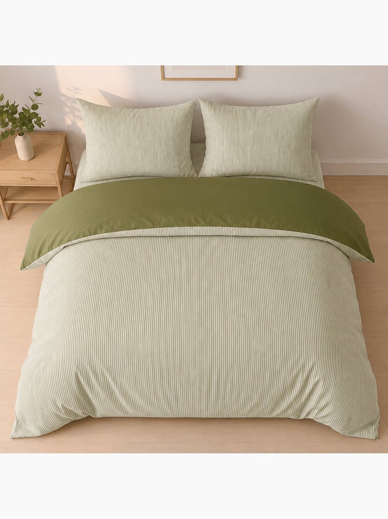 Parure de lit mini seersucker motif rayure, Milleray Vert olive - Kiabi