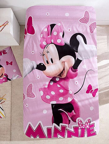 Parure de Lit Minnie Disney Enfant, 100% Coton Oeko Tex, Imprimée Réversible, Lit 1 place, PINK