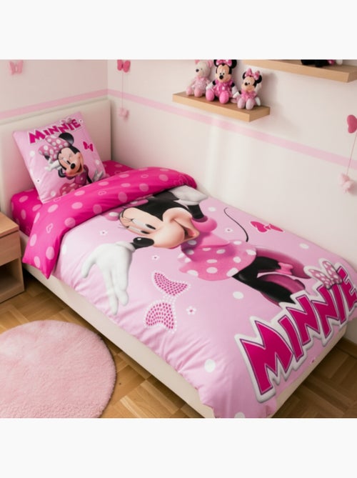 Parure de Lit Minnie Disney Enfant, 100% Coton Oeko Tex, Imprimée Réversible, Lit 1 place, PINK - Kiabi