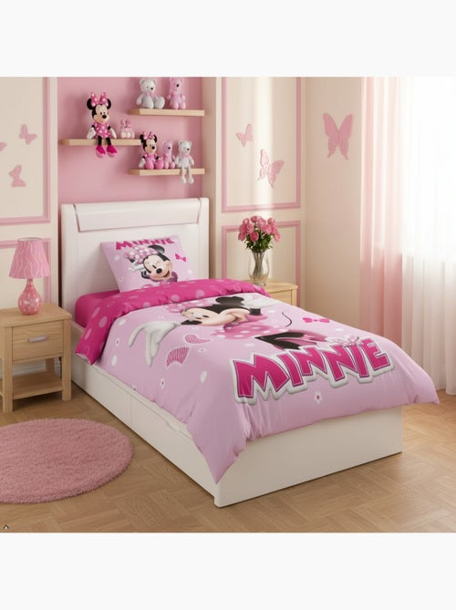 Parure de Lit Minnie Disney Enfant, 100% Coton Oeko Tex, Imprimée Réversible, Lit 1 place, PINK - Kiabi