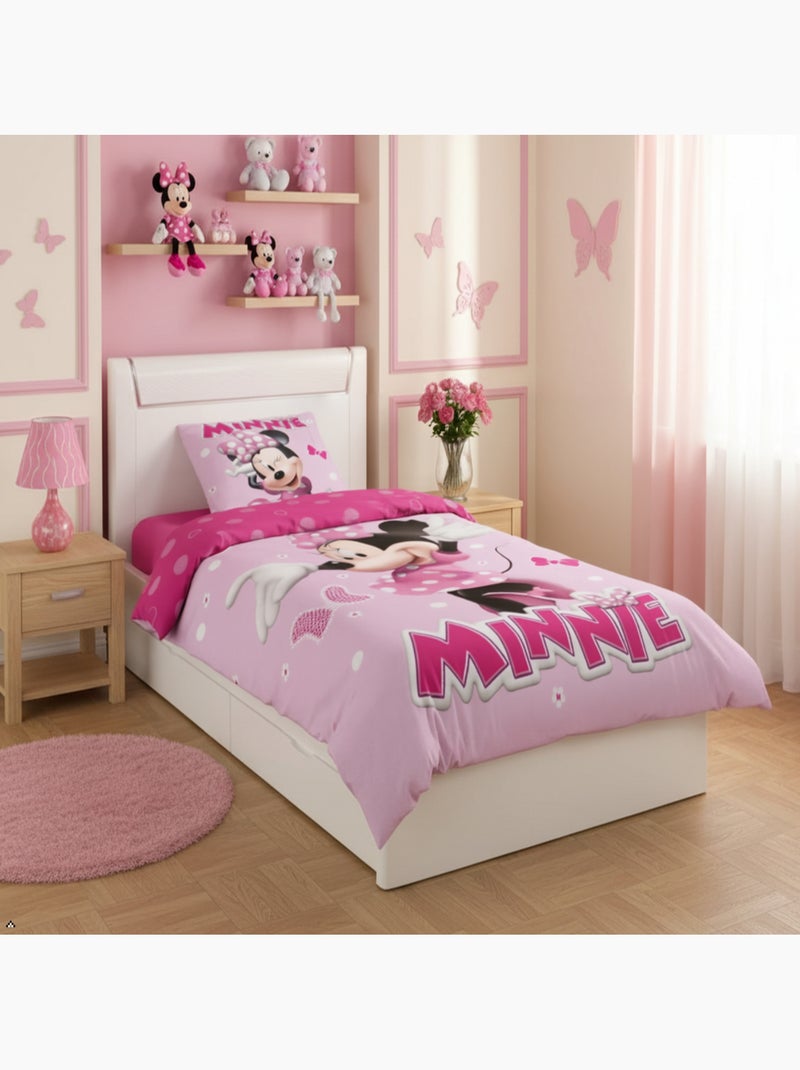Parure de Lit Minnie Disney Enfant, 100% Coton Oeko Tex, Imprimée Réversible, Lit 1 place, PINK Rose - Kiabi