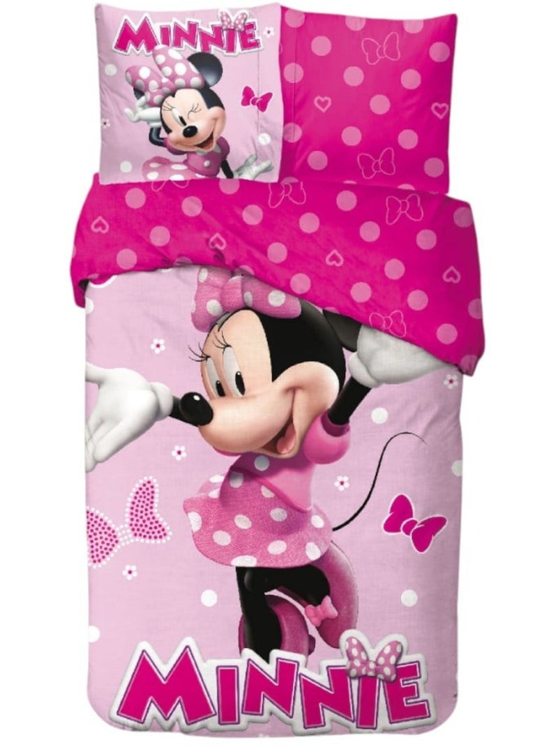 Parure de Lit Minnie Disney Enfant, 100% Coton Oeko Tex, Imprimée Réversible, Lit 1 place, PINK Rose - Kiabi