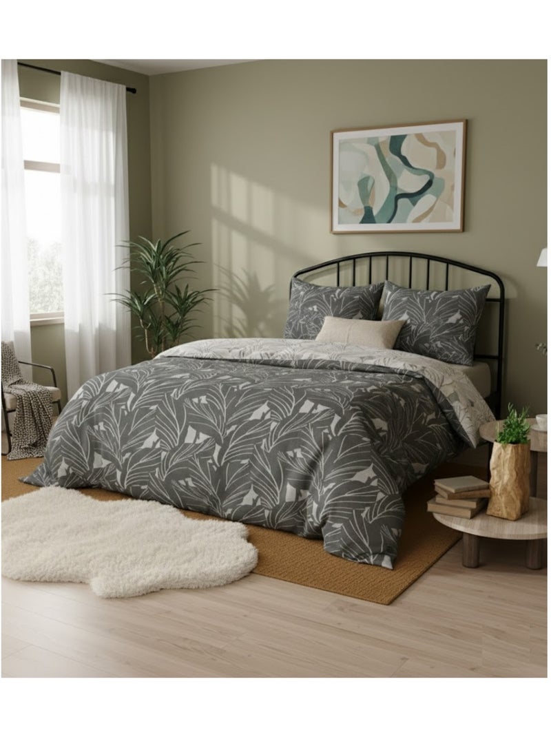 Parure de lit motif Tropical Gris - Kiabi