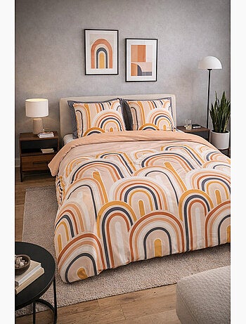 Parure de lit motifs arcs rétro - 100% coton 57 fils/cm² - 240x220 / multicolore