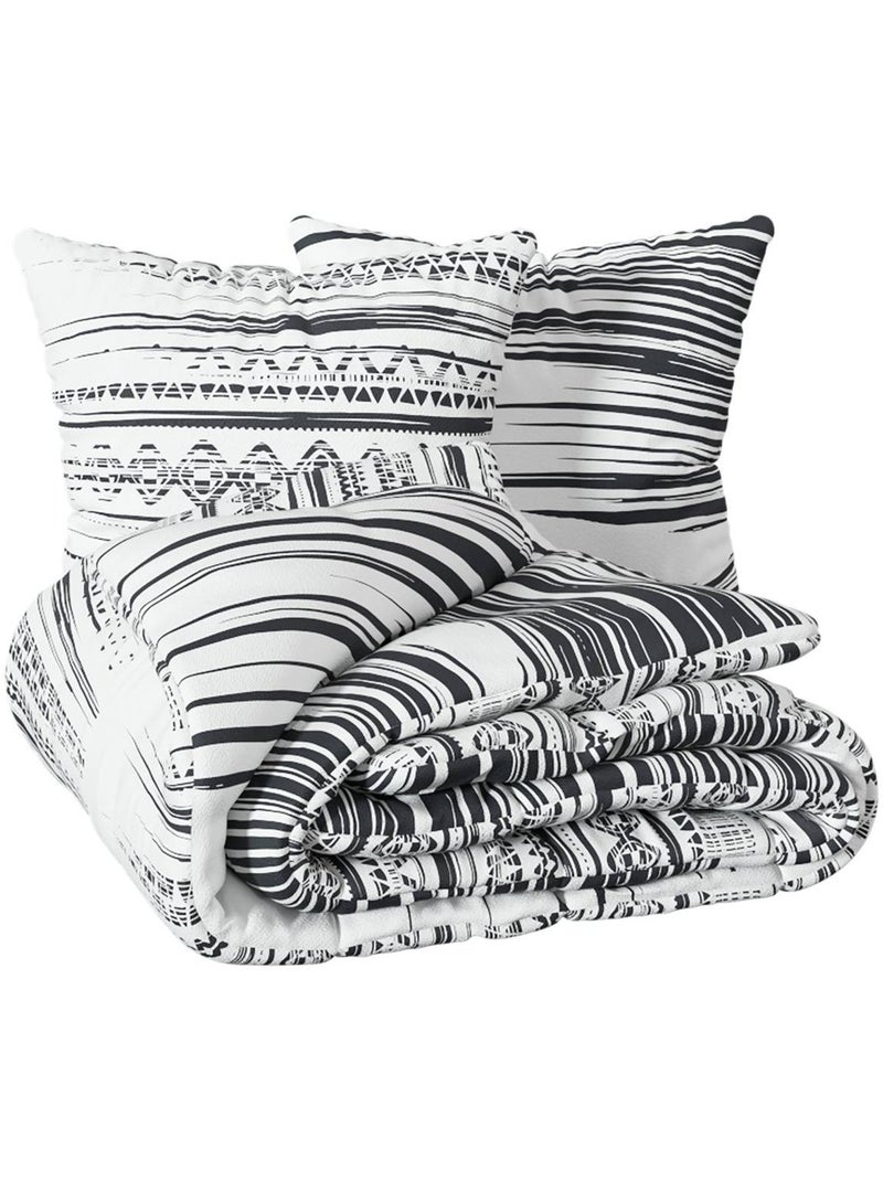 Parure de lit motifs graphiques ETNIK Noir Blanc - Kiabi