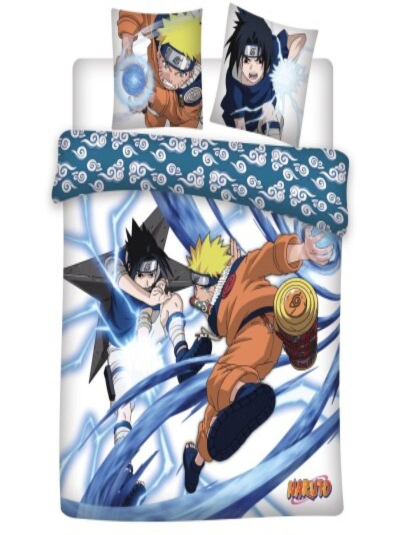 Parure de Lit Naruto – Housse de Couette Réversible 240x220 cm + 2 Taies d'oreiller 65x65 cm Blanc - Kiabi