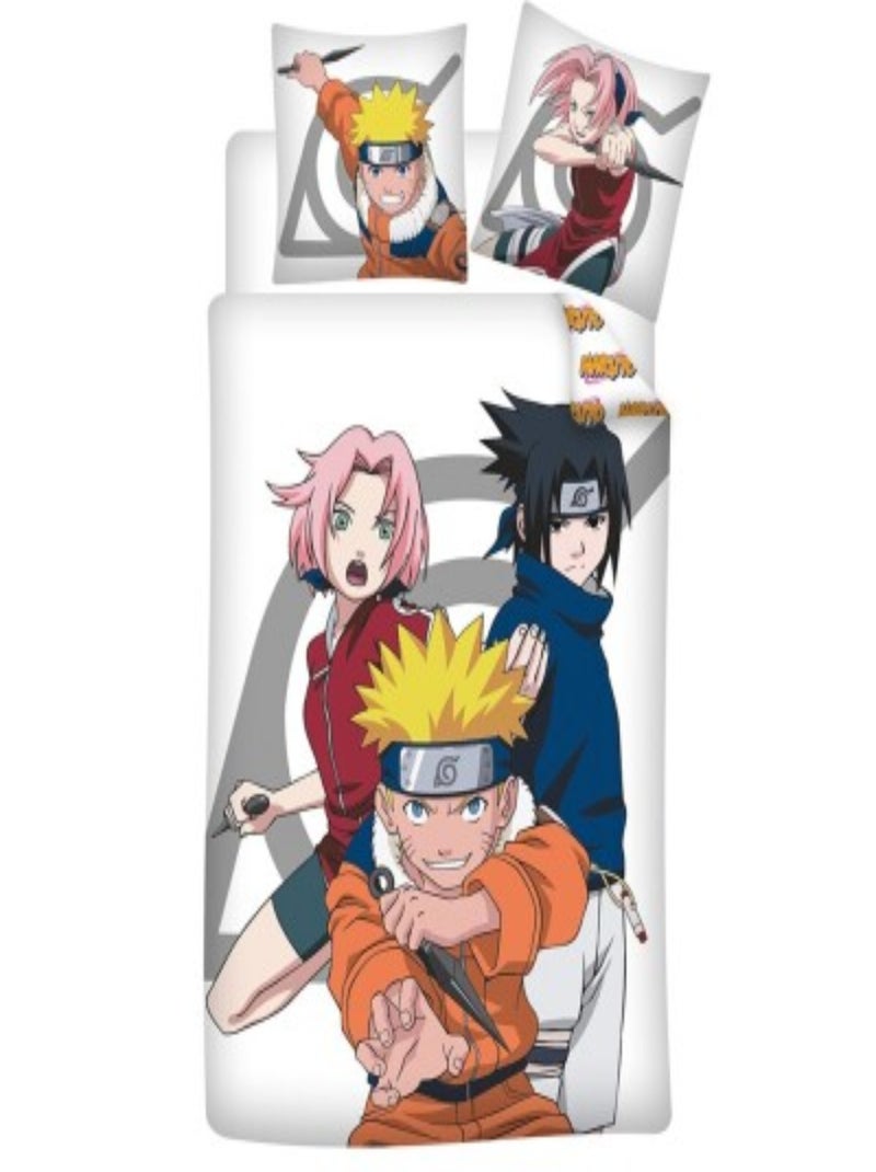 Parure de Lit Naruto – Sasuke & Sakura – Housse de Couette Réversible + Taie d'oreiller Blanc - Kiabi