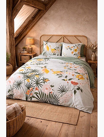 Parure de lit NATURE Tropical - 100% coton 57 fils/cm² - 240x220 / Vert