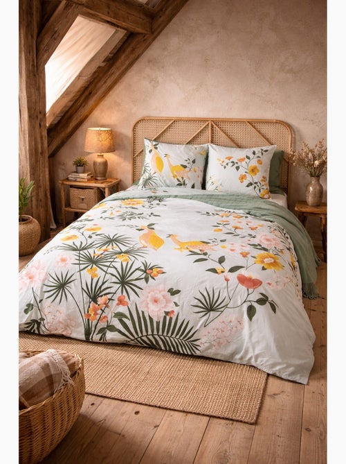 Parure de lit nature tropical - 100% coton 57 fils/cm² - 240x220 / vert - Kiabi Parure de lit nature tropical - 100% coton 57 fils/cm² - 240x220 / vert - Kiabi