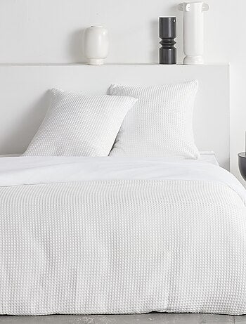 Parure de lit nid d'abeille uni ESSENTIAL