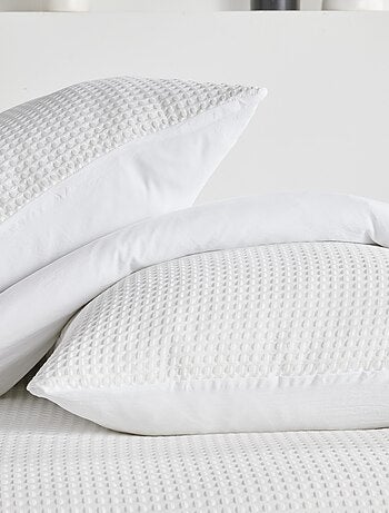 Parure de lit nid d'abeille uni ESSENTIAL