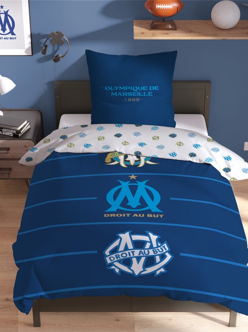 Parure de lit 'Olympique de Marseille' 2 pièces 1 personne : housse de couette + taie d'oreiller - Kiabi