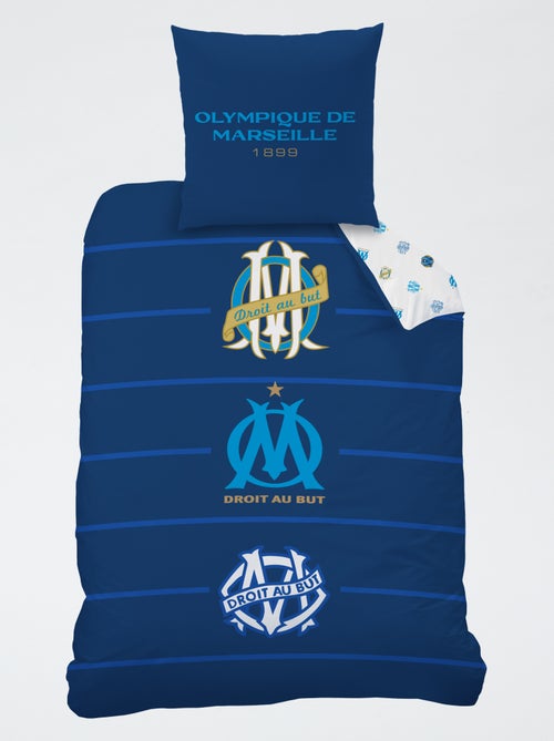 Parure de lit 'Olympique de Marseille' 2 pièces 1 personne : housse de couette + taie d'oreiller - Kiabi
