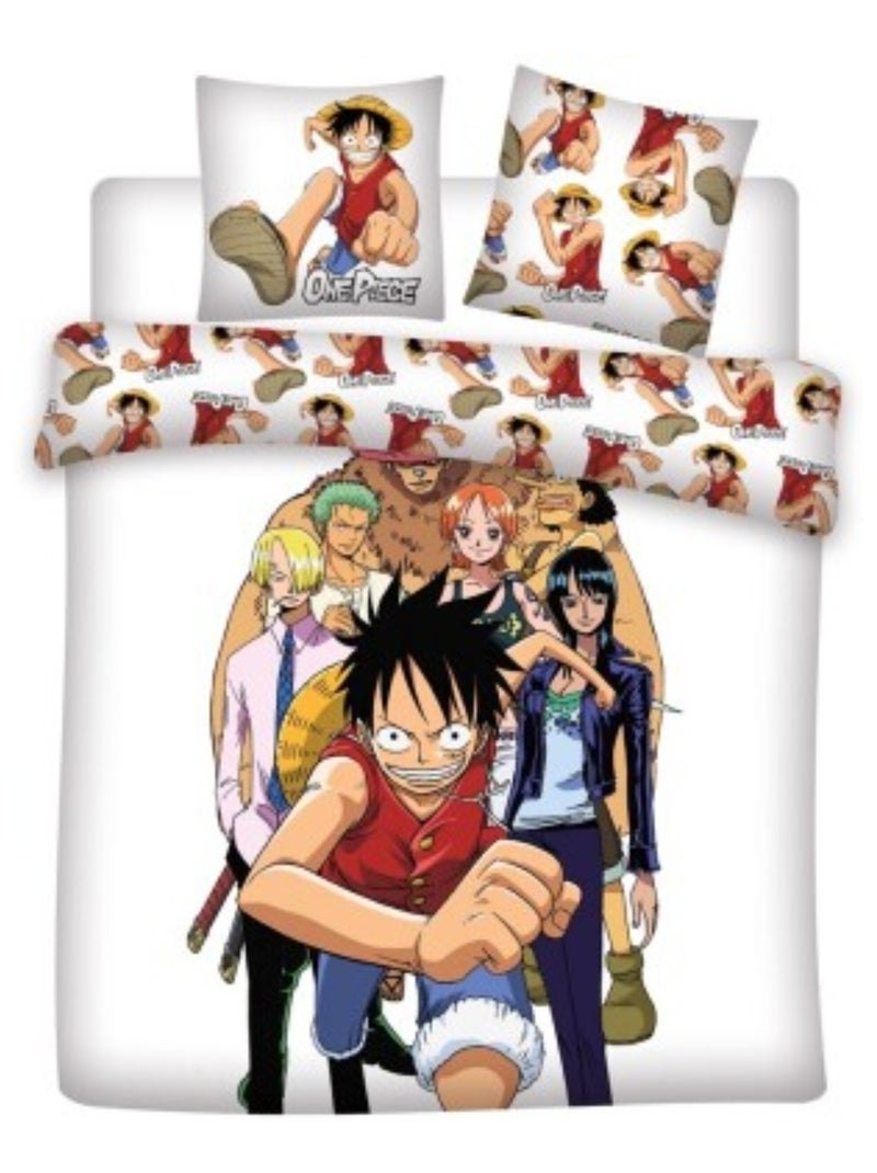 Parure de Lit One Piece – Équipage de Luffy – Housse de Couette + 2 Taies d'Oreiller Blanc - Kiabi