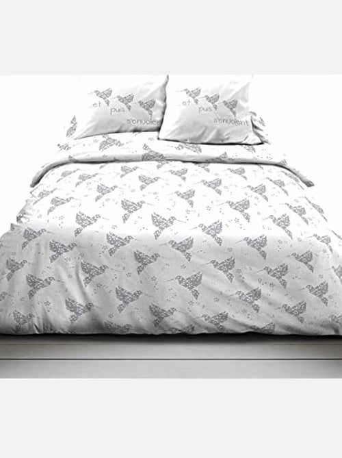 Parure de lit Origasie 220 x 240 cm – Housse de couette + Taies d'oreiller 100 % Coton - Kiabi