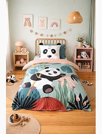 Parure de lit PANDA, Microfibre, Vert, 140x200cm