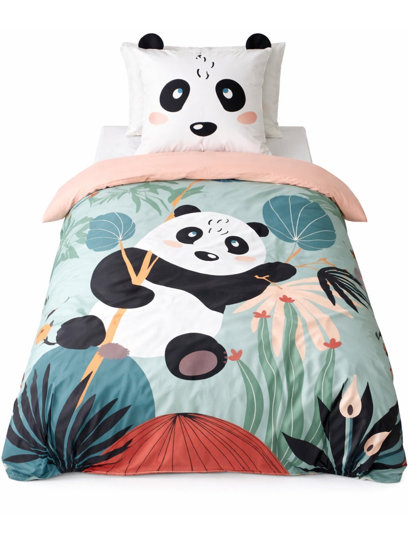 Parure de lit PANDA, Microfibre, Vert, 140x200cm Vert - Kiabi