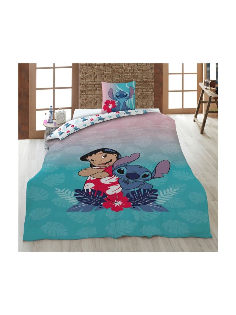 Parure de lit Parure de lit Lilo et Stitch - rose et bleu pastel  - 140x200 cm Multicolore - Kiabi