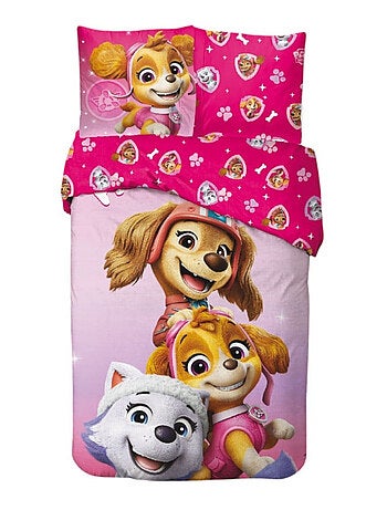 Parure de Lit Pat Patrouille Enfant, 100% Coton Oeko Tex, Imprimée Réversible, Lit 1 place, PINK