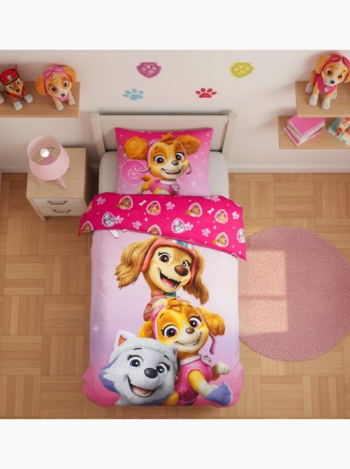 Parure de Lit Pat Patrouille Enfant, 100% Coton Oeko Tex, Imprimée Réversible, Lit 1 place, PINK - Kiabi