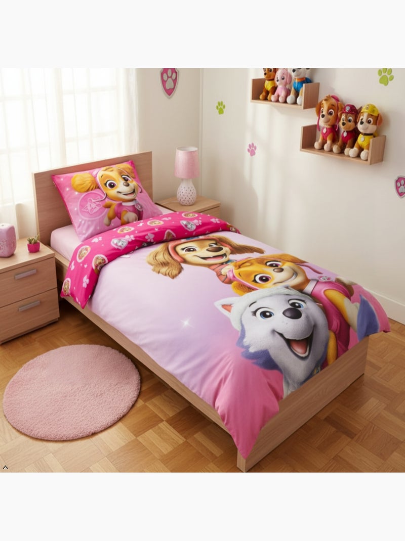 Parure de Lit Pat Patrouille Enfant, 100% Coton Oeko Tex, Imprimée Réversible, Lit 1 place, PINK Rose - Kiabi