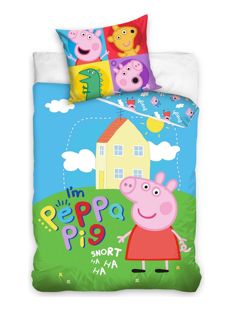 Parure de lit Peppa Pig 100% coton Housse de couette enfant 140x200 cm Multicolore - Kiabi