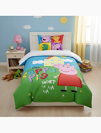 Parure de Lit Peppa Pig Enfant, 100% Coton Oeko-Tex, Imprimée Réversible, Lit 1 place