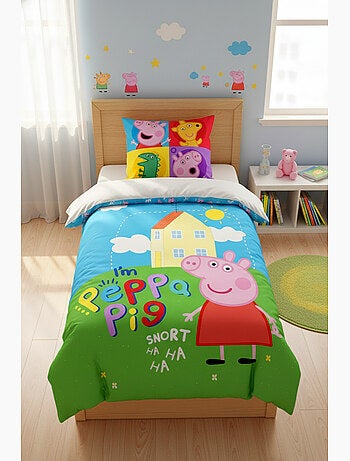 Parure de Lit Peppa Pig Enfant, 100% Coton Oeko-Tex, Imprimée Réversible, Lit 1 place