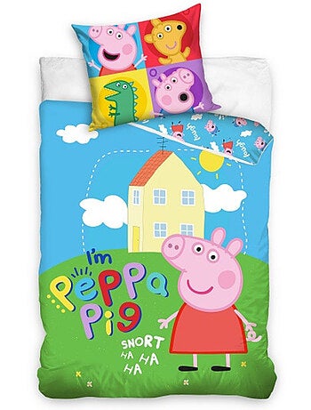 Parure de Lit Peppa Pig Enfant, 100% Coton Oeko-Tex, Imprimée Réversible, Lit 1 place