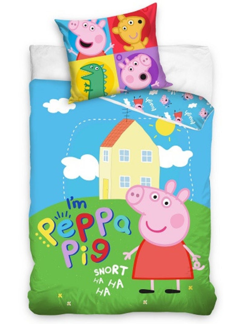 Parure de Lit Peppa Pig Enfant, 100% Coton Oeko-Tex, Imprimée Réversible, Lit 1 place Bleu Bleu - Kiabi