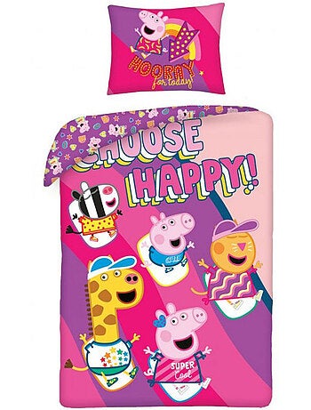 Parure de Lit Peppa Pig Happy 140x200 cm Coton - Housse de couette enfant