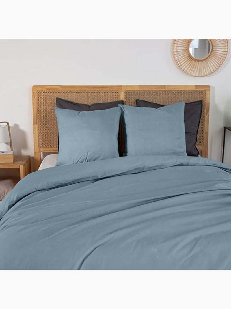 Parure de lit percale coton - 3 pièces Bleu - Kiabi