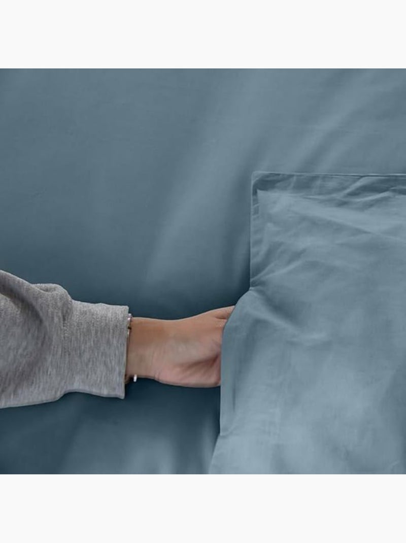 Parure de lit percale coton - 3 pièces Bleu - Kiabi