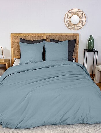 Parure de lit percale de coton 2 places bleu fumé Skala