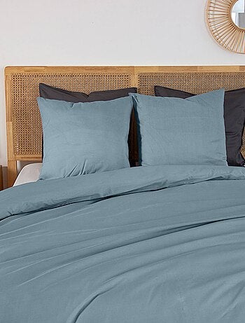 Parure de lit percale de coton 2 places bleu fumé Skala