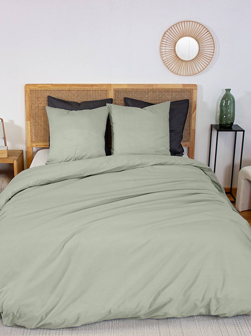 Parure de lit percale de coton 2 places sauge Skala Vert Sauge - Kiabi