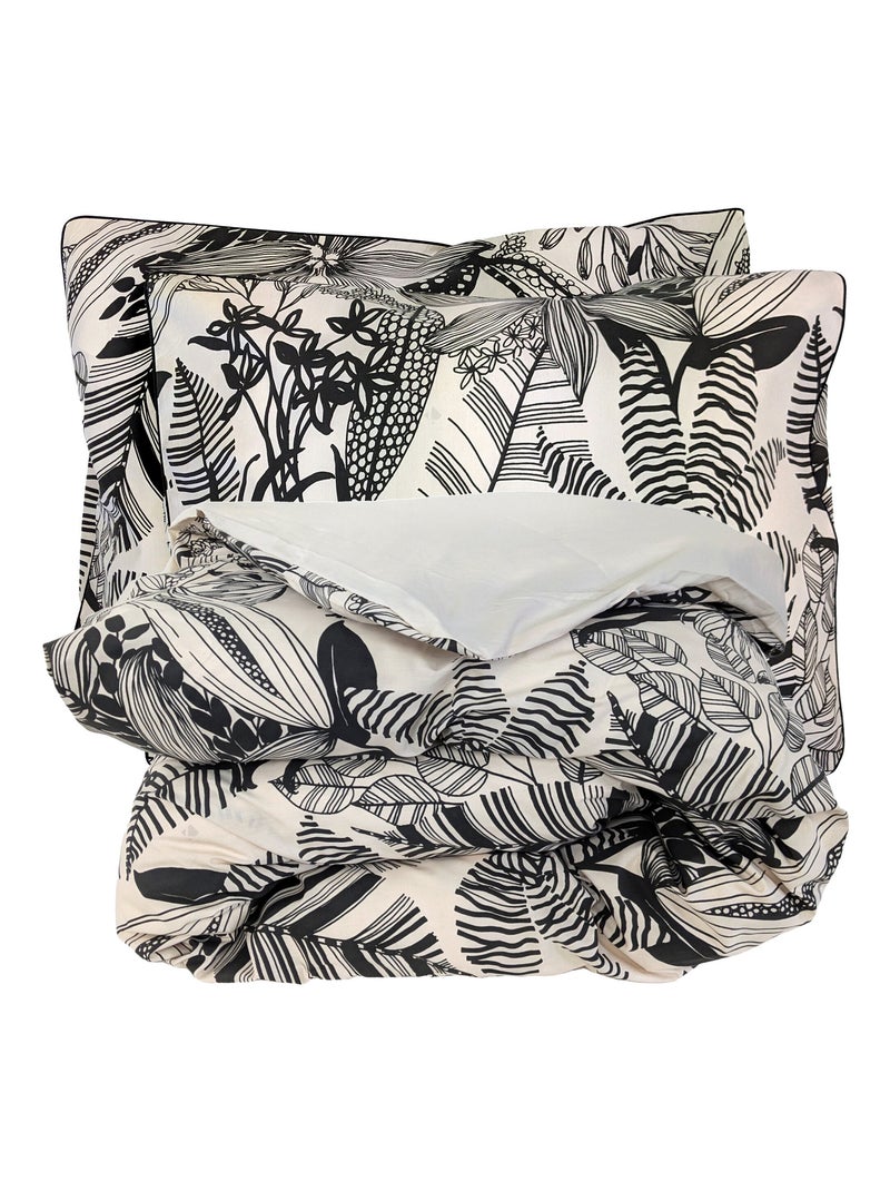 Parure de lit percale de coton ALBA Taie 50x70 cm Beige/Noir - Kiabi