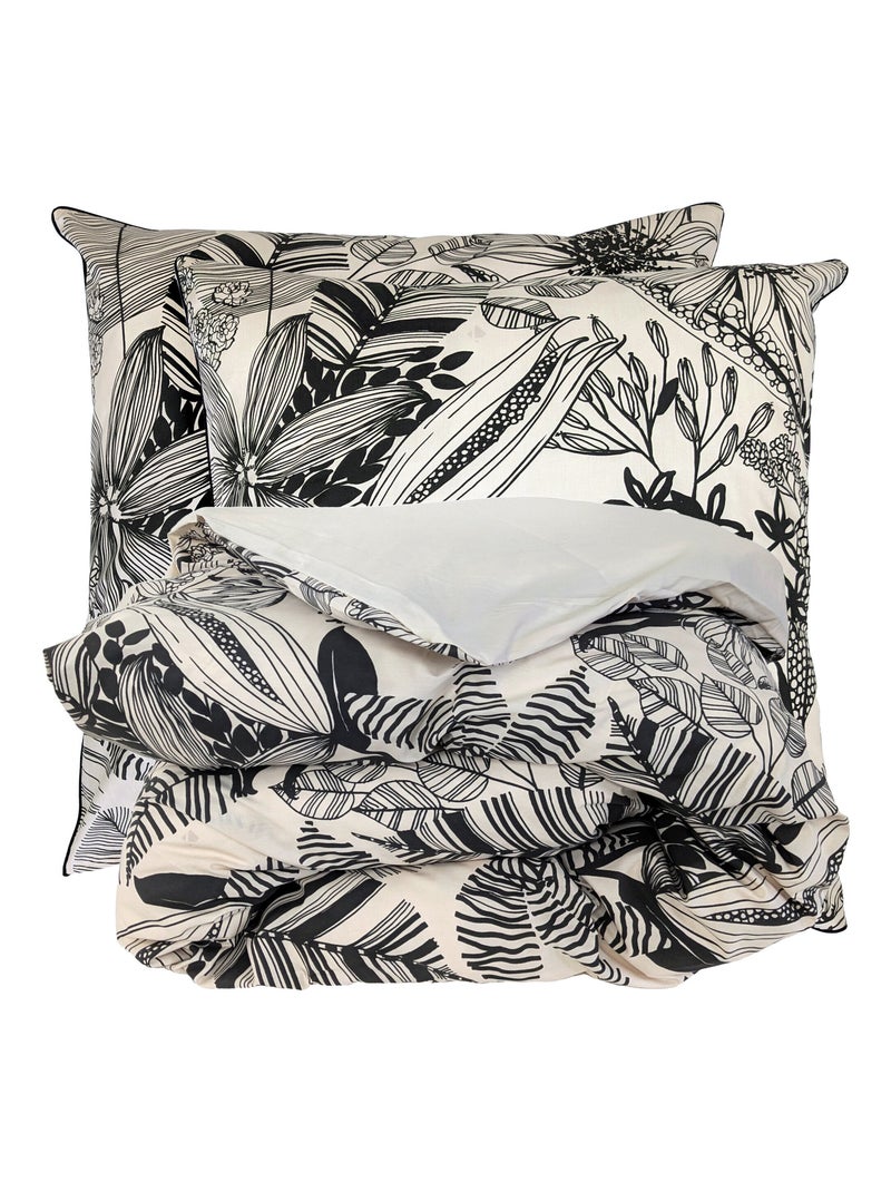 Parure de lit percale de coton ALBA Taie 65x65 cm Beige/Noir - Kiabi