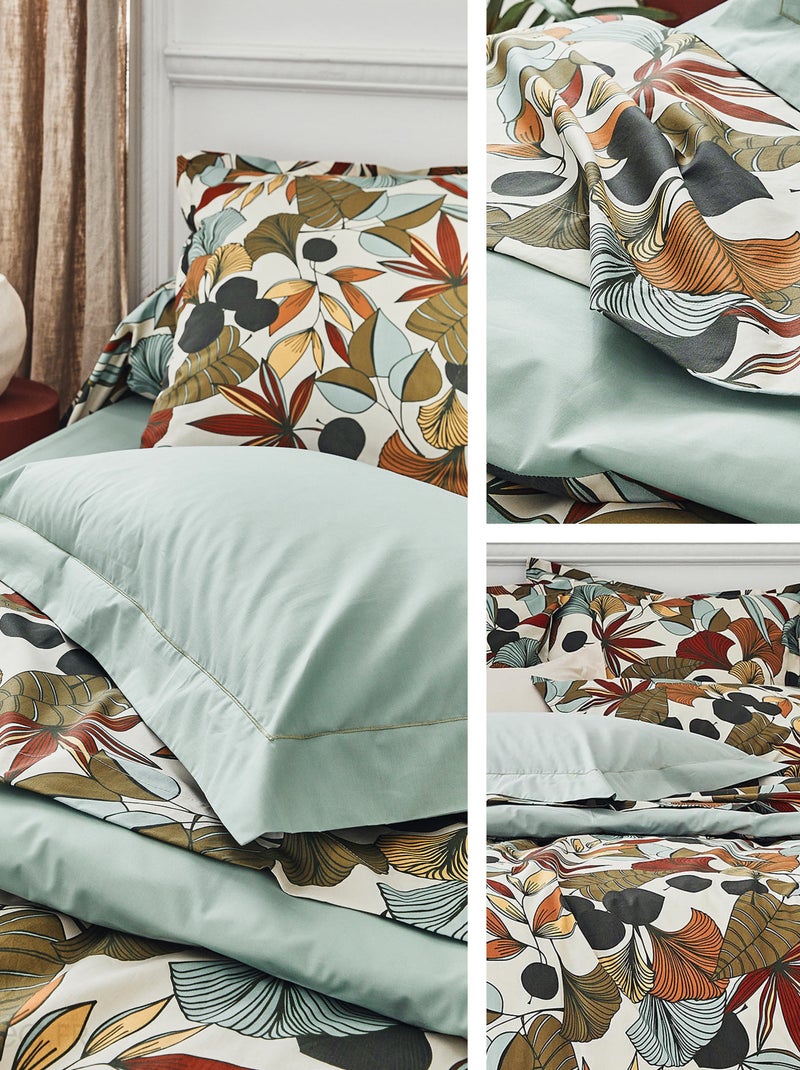 Parure de lit percale de coton CASCADE Taie 65x65 cm Vert clair - Kiabi
