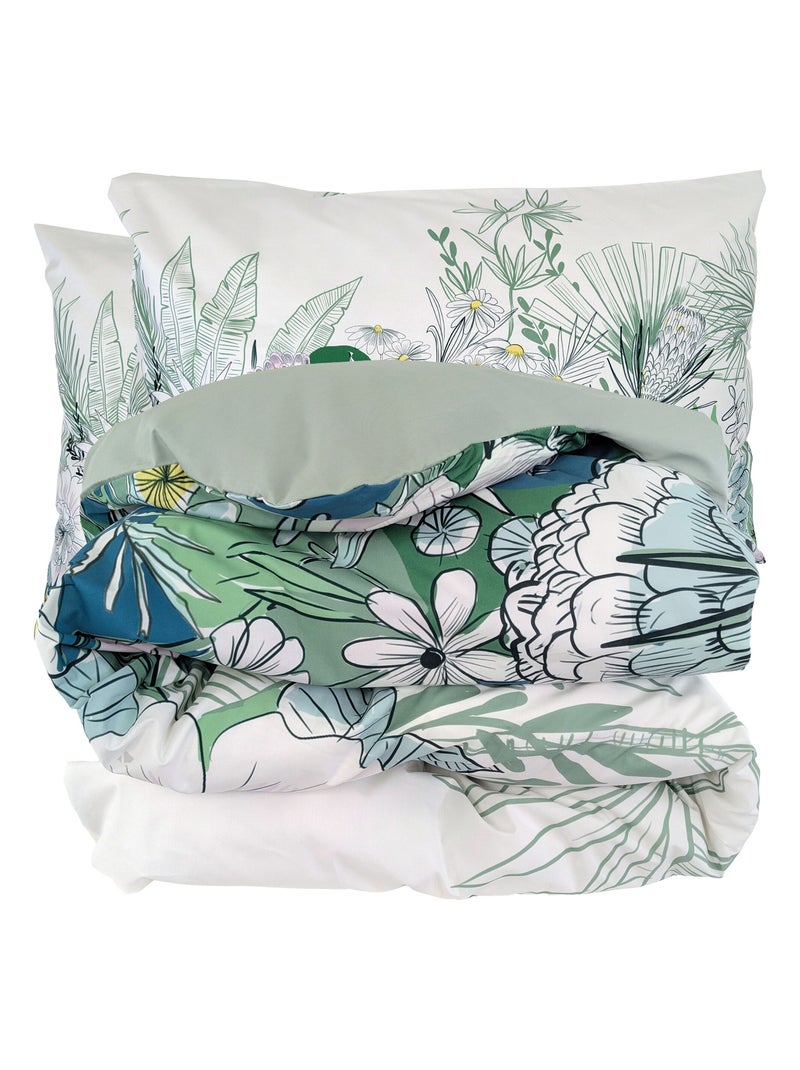 Parure de lit percale de coton collection BALI Taie 50x70 cm Vert - Kiabi