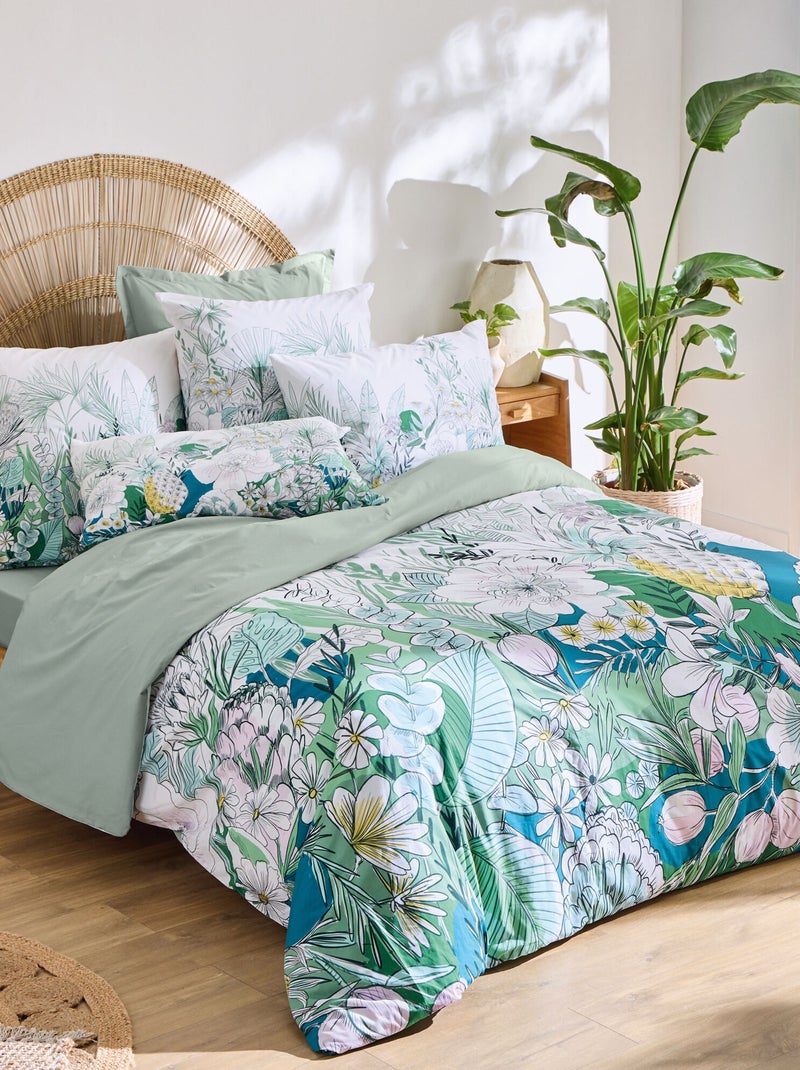 Parure de lit percale de coton collection BALI Taie 65x65 cm Vert - Kiabi