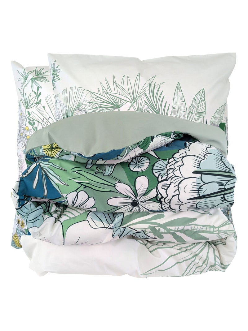 Parure de lit percale de coton collection BALI Taie 65x65 cm Vert - Kiabi