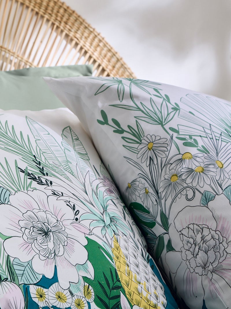 Parure de lit percale de coton collection BALI Taie 65x65 cm Vert - Kiabi